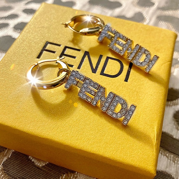 Fendi Jewelry - Authentic FENDI Signature Logo Rhinestone Earrings